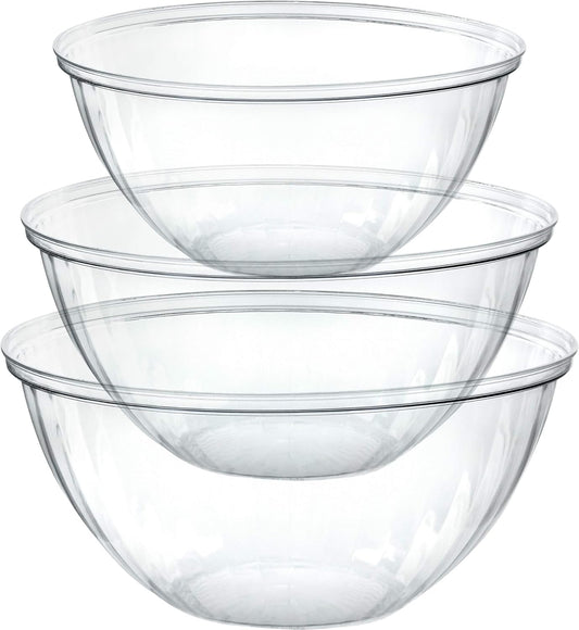 PLASTICPRO Disposable Combo Set of Salad Bowl Includes 2, 48 Ounce 2, 96 oz 2, 150 Ounce Round Crystal Clear Plastic Serving Bowl
