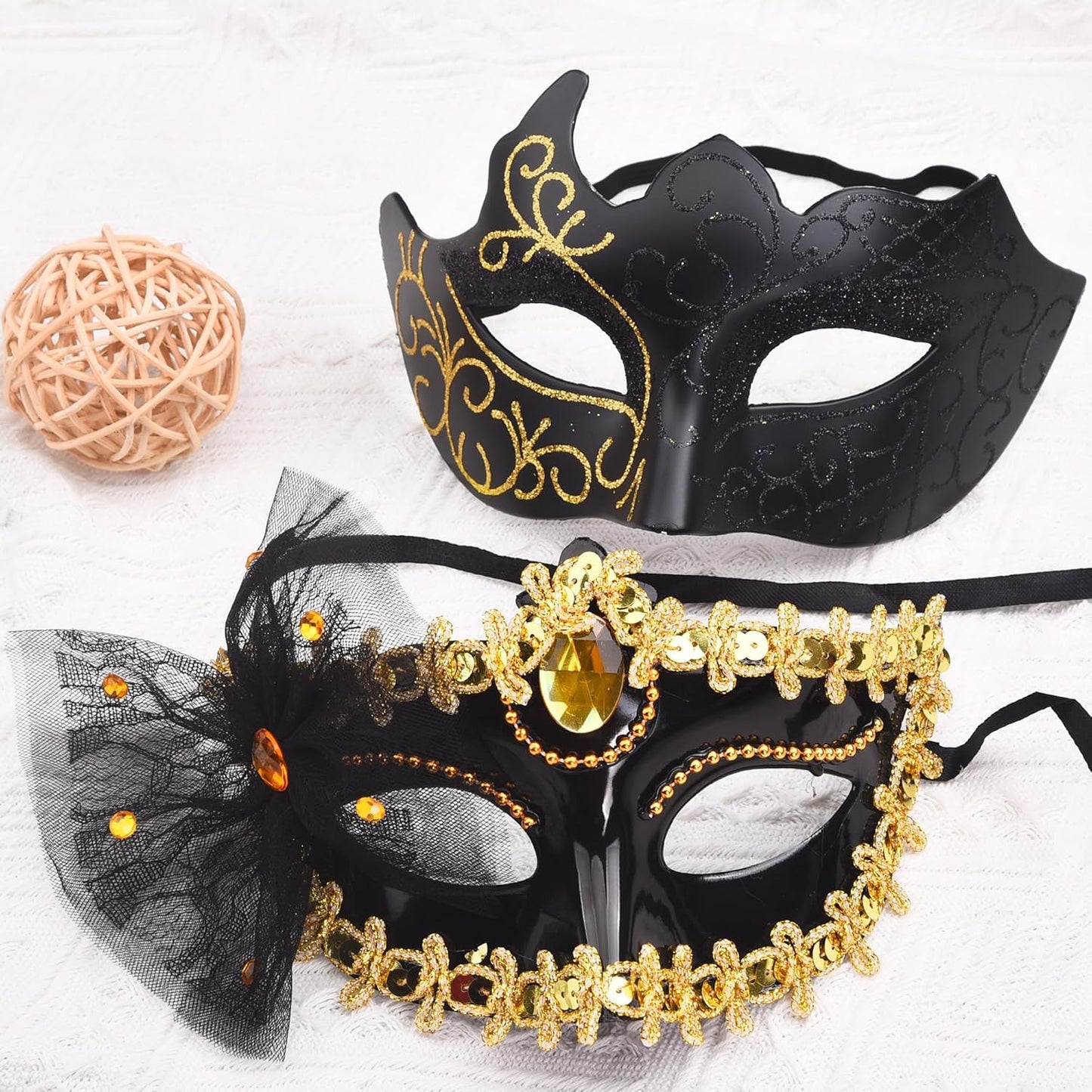 SIQUK Couple Masquerade Masks Set Venetian Party Mask Plastic Halloween Costume Mask Mardi Gras Mask for Women and Men