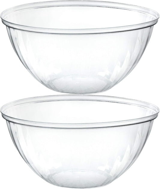 PLASTICPRO Disposable 150 Ounce Round Crystal Clear Plastic Serving Bowls for Snack or Chip ,Candy Dish, Party Salad Container Pack of 2