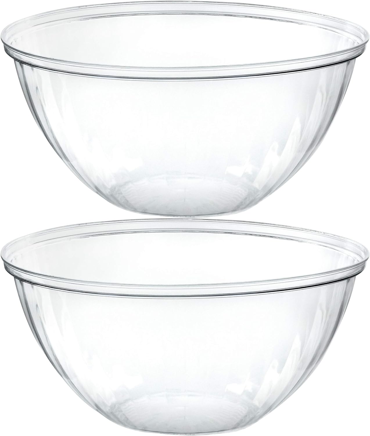 PLASTICPRO Disposable Round Crystal Clear Serving Bowls For Party Snack or Salad, Plastic Clear Chip Bowls, Candy Dish (2, 48 OUNCE)