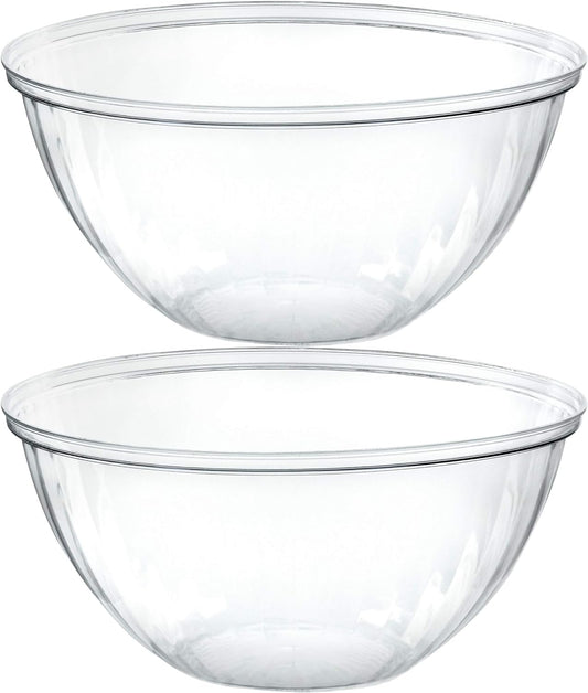 PLASTICPRO Disposable Round Crystal Clear Serving Bowls For Party Snack or Salad, Plastic Clear Chip Bowls, Candy Dish (2, 48 OUNCE)