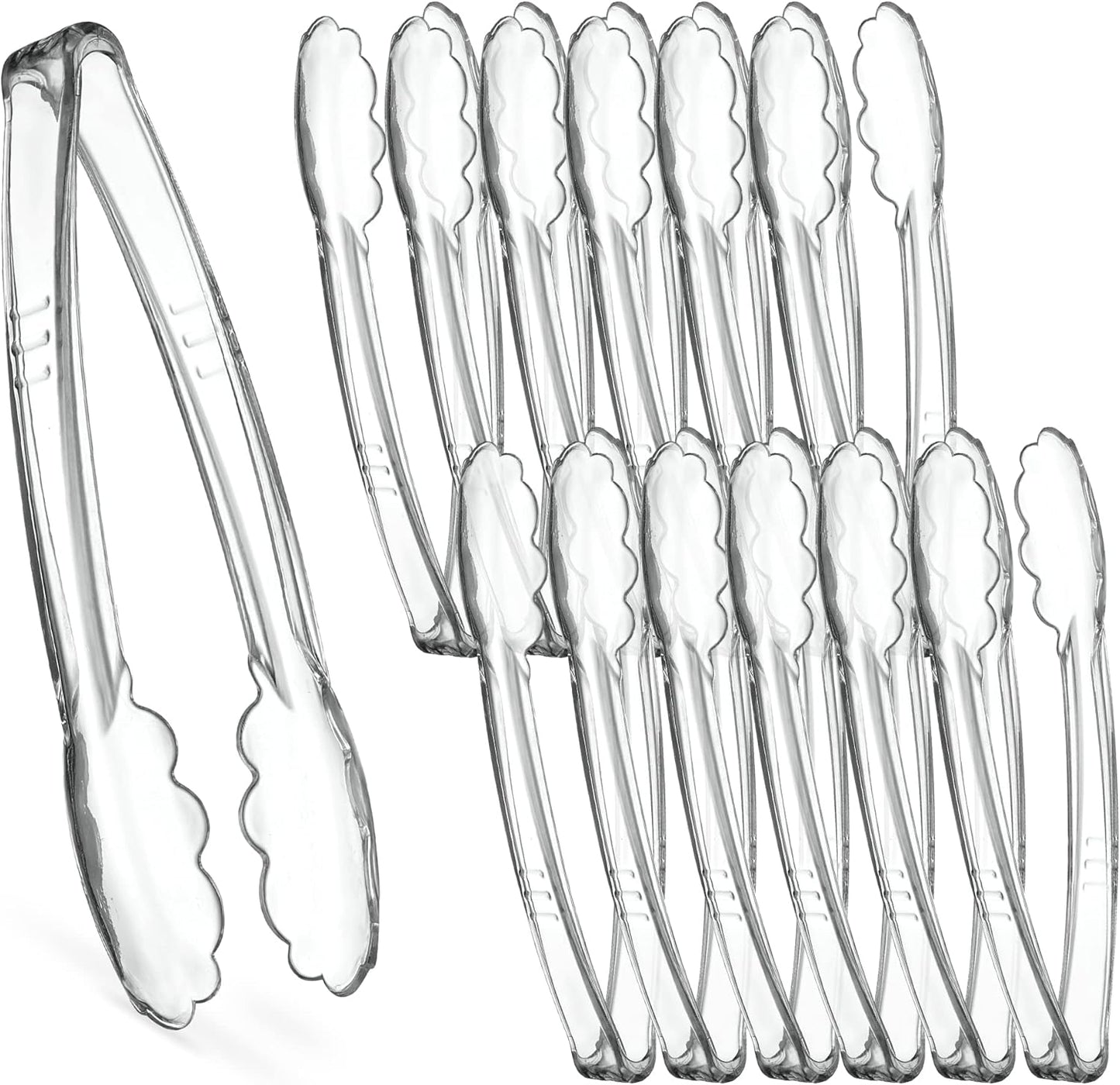[Clear Tongs 9'' Inches] Plasticpro 9'' Serving Tongs Heavy Duty Reusable Kitchen and BBQ Clear Serving Tong for party's, Caterings, Events, Buffet, Weddings, And every Day use Pack of 12