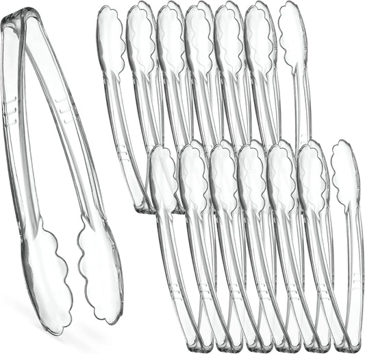 [Clear Tongs 9'' Inches] Plasticpro 9'' Serving Tongs Heavy Duty Reusable Kitchen and BBQ Clear Serving Tong for party's, Caterings, Events, Buffet, Weddings, And every Day use Pack of 12