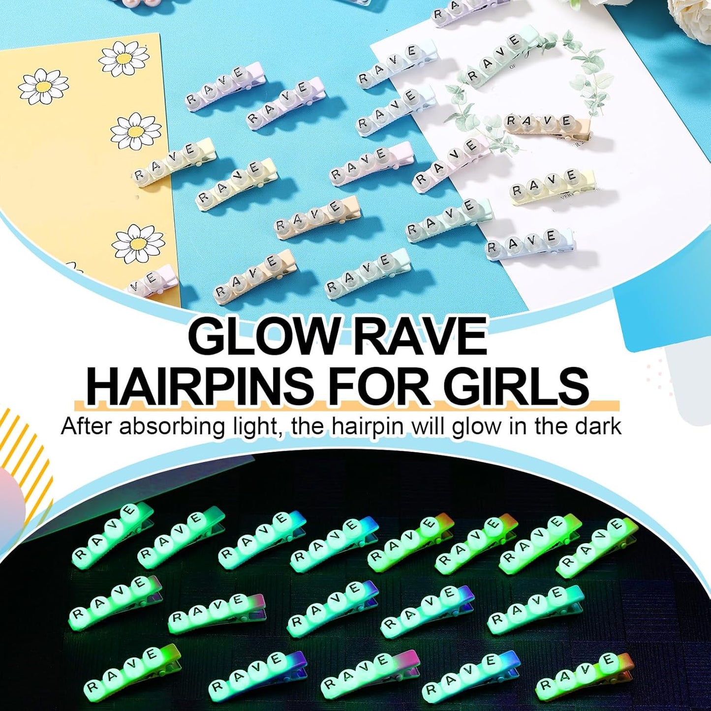 30 Pcs Mini Glow Hair Clips Girls Rave Hair Clips for Women Christmas Music Festival Holiday Party Supplies (Rave)