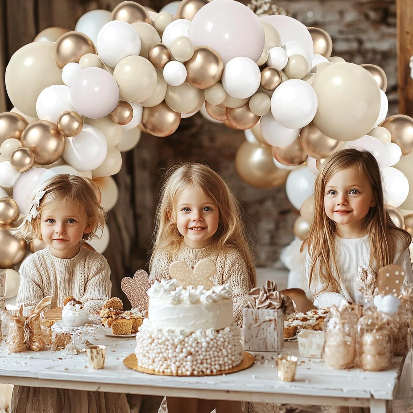 Sand White Gold Balloons Arch Kit, Beige Nude White Balloon with Champagne Gold Balloons Garland Kit for Boho Birthday Wedding Bridal Shower Engagement Party Decorations