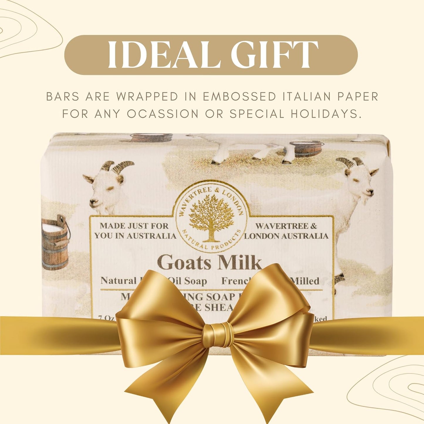 Wavertree & London Natural Goat Milk Soap Bars (2 Bars) – 7oz Individually Wrapped, French Triple Milled Moisturizing Bath Bar Soap Enriched with Shea Butter, Chemical-Free Sensitive Skin Bar Soap