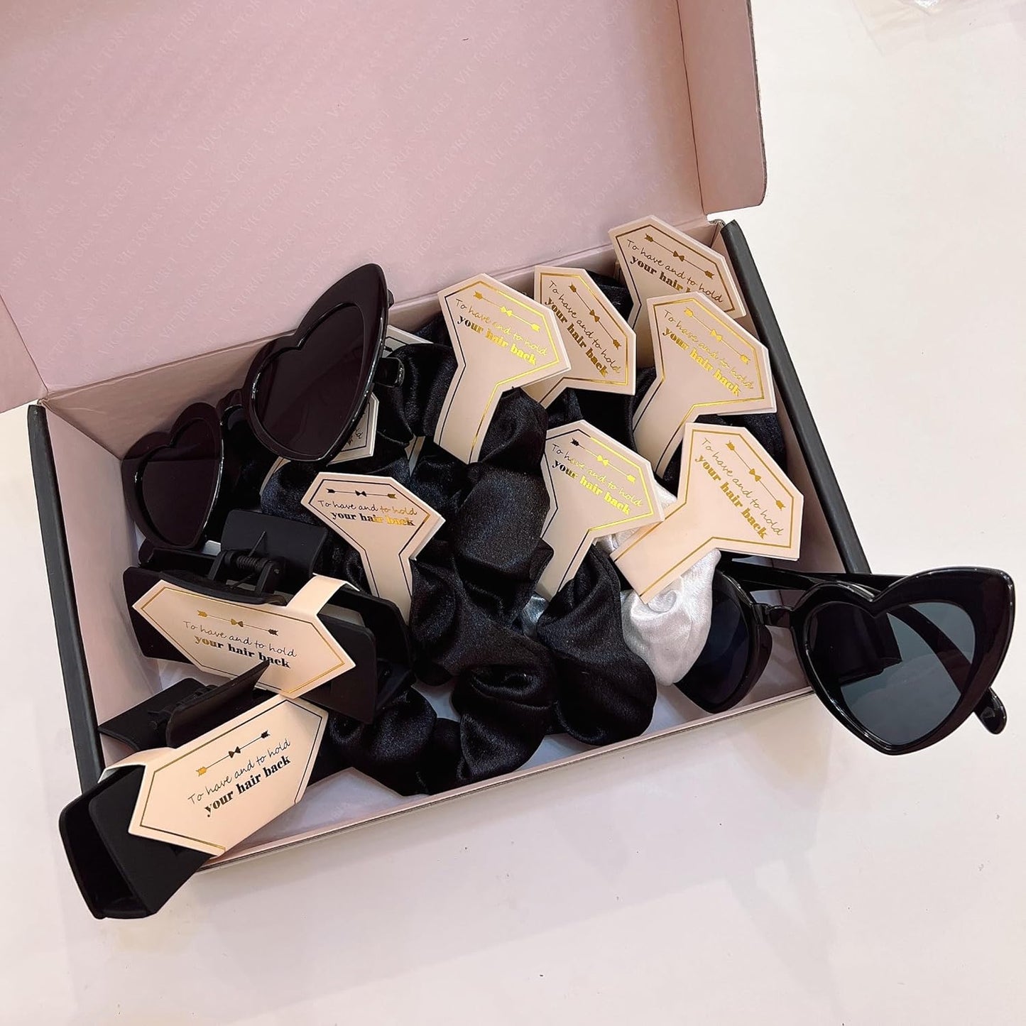 36pcs Bridesmaid Scrunchies Proposal Gifts Bachelorette Hair Claws Clips Girls heart sunglasses for Wedding Party Favors (White&Black)