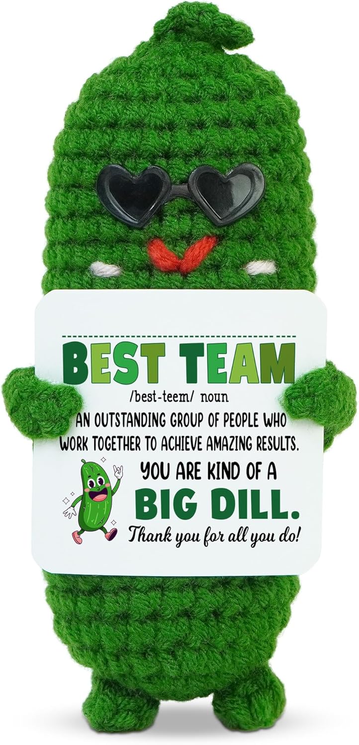 OASSIE Christmas Appreciation Gifts for Employee Coworkers - Positive Pickle Crochet with Card - Birthday Inspirational Thank You Team Gifts for Employees Boss Leader, Stocking Stuffers for Women Men