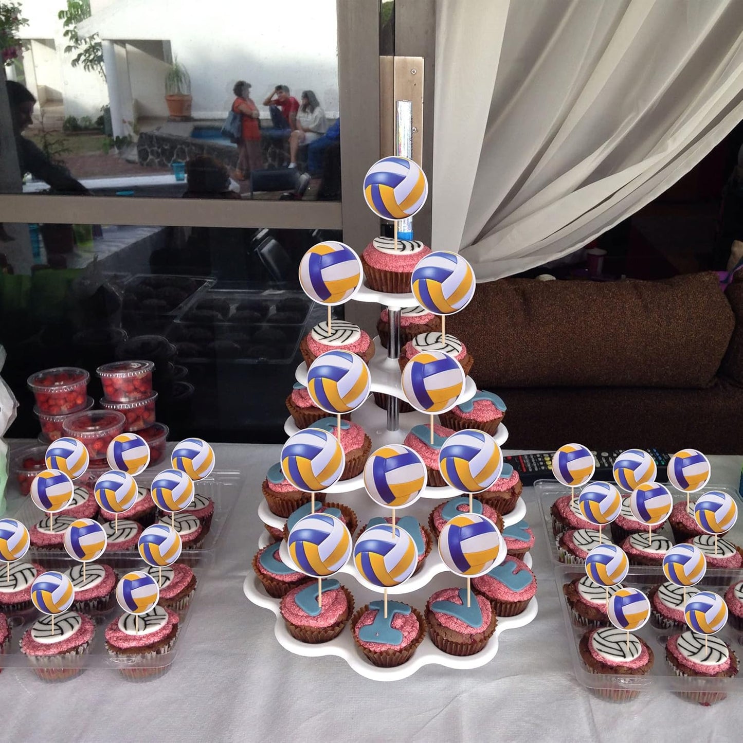 36 PCS Volleyball Cupcake Toppers Volleyball Game Player Sports Ball Cupcake Picks for Volleyball Theme Baby Shower Kids Birthday Party Cake Decorations Supplies