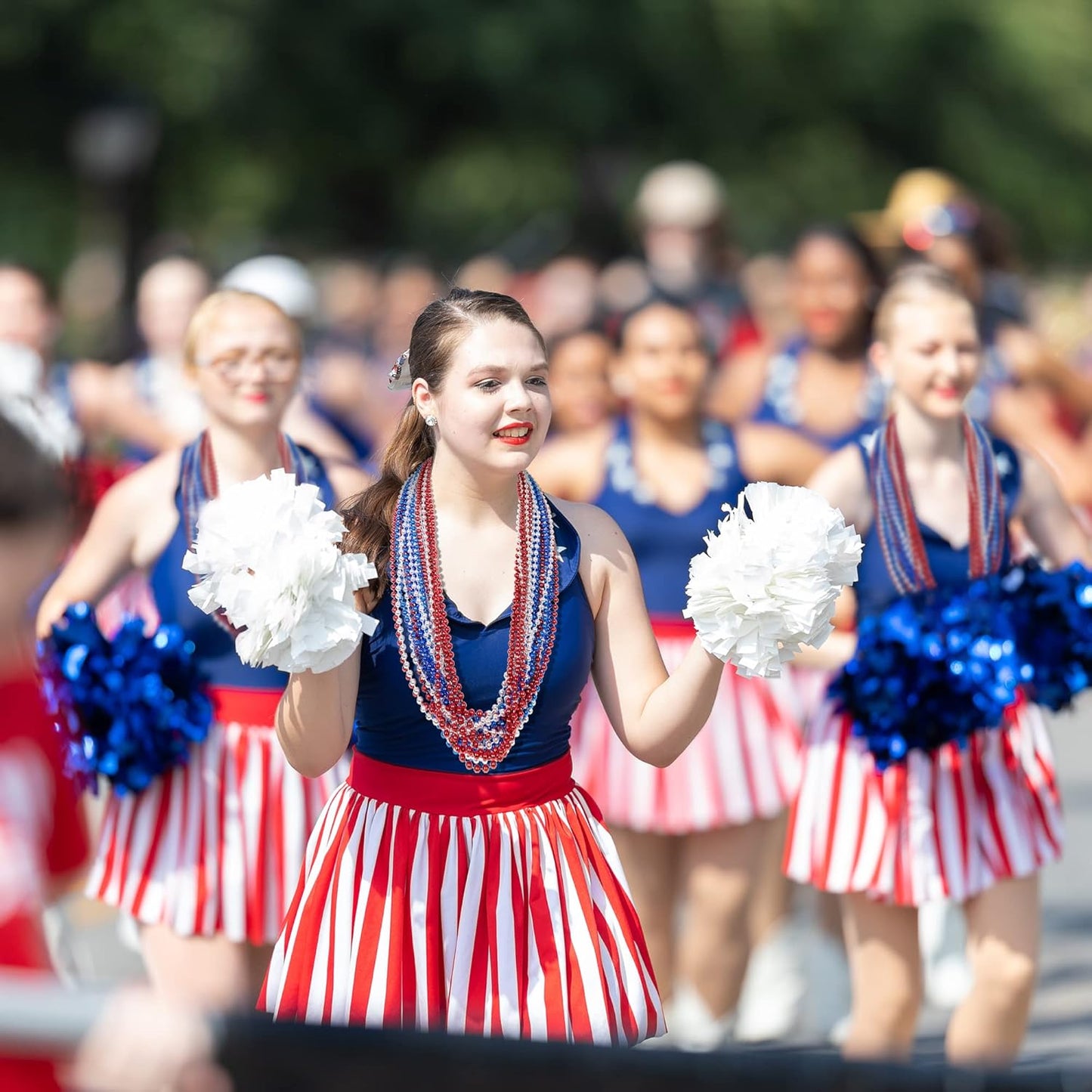 4th of July Party Favors, 12PCS Veterans Day Necklaces Bulk, Fourth of July Red Blue Silver Beads Necklace, Veterans Day Patriotic Beads Bulk for Parade Party Celebration Favors Decorations