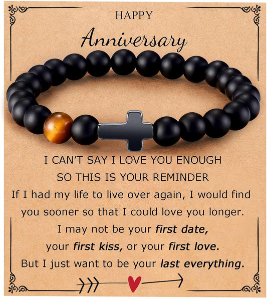 Mens Bracelet with Love Card Inspirational Jewelry Gifts for Man Christian Religious Baptism Valentines Day Graduation Retirement Christmas Beaded Bracelets Gifts