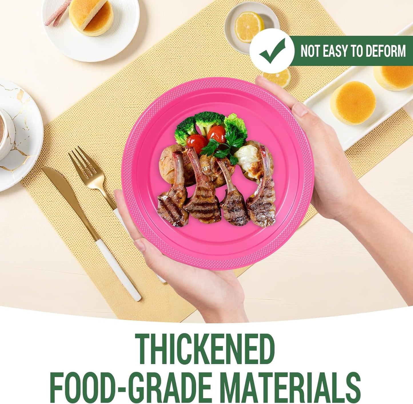 50 Hot Pink Plastic Plates For Party, Includes 25-9" & 25-7" Cake Dessert Plastic Dinner Plates Disposable For Party Supplies