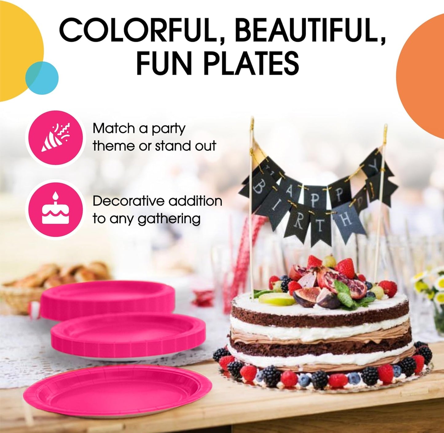 Exquisite Hot Pink Paper Plates Disposable Heavy Duty 7 Inch Hot Pink Disposable Plates For Party 100 Pcs Heavy Duty Paper Plate 350 GSM, Birthday Party Supplies Plate Set