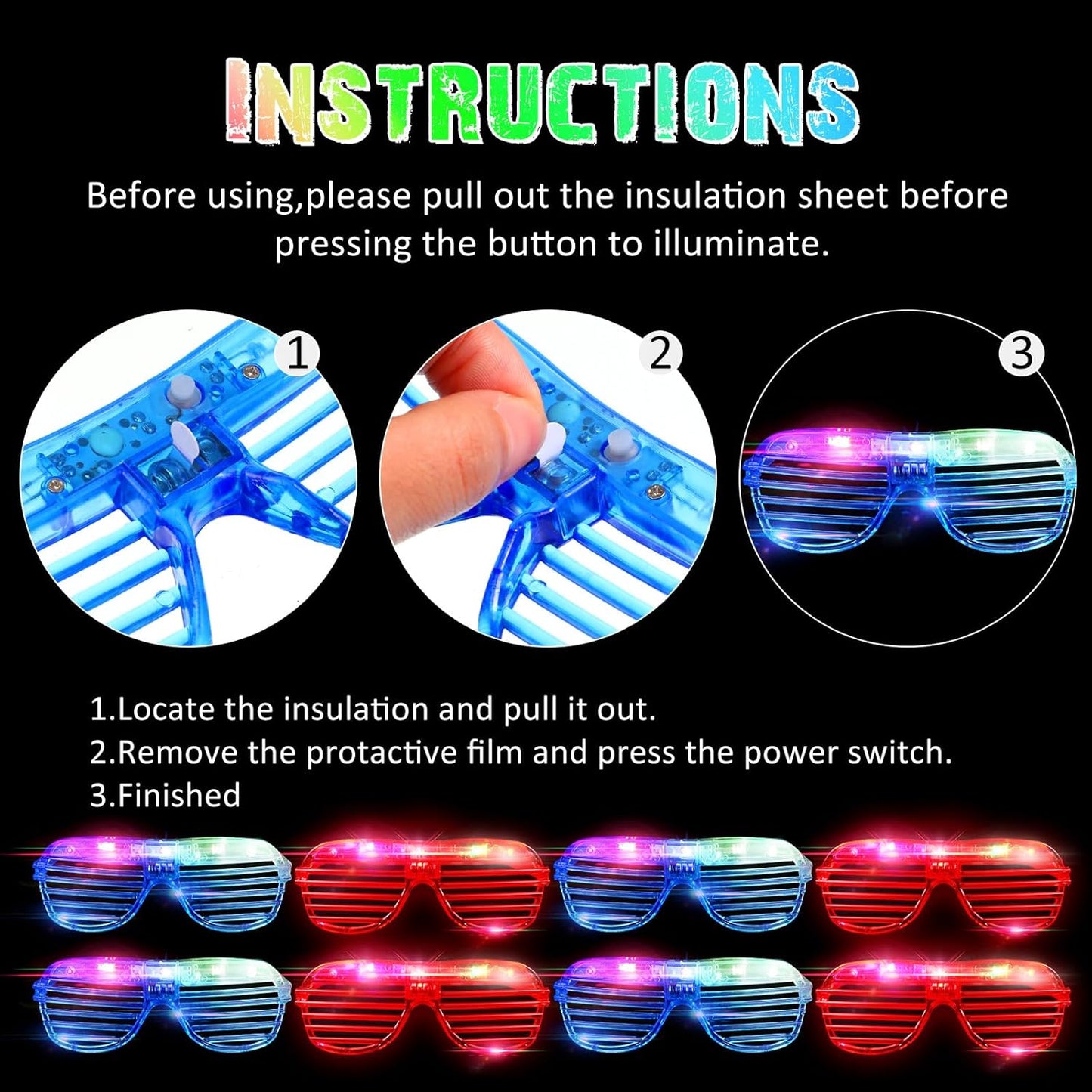 Honoson 72 Pack LED Glasses Bulk, Red & Blue Light Up Glasses Neon Flashing Sunglasses for Adults Glow in the Dark Party Supplies New Year Party Favors Birthday Mardi Gras Rave Carnival