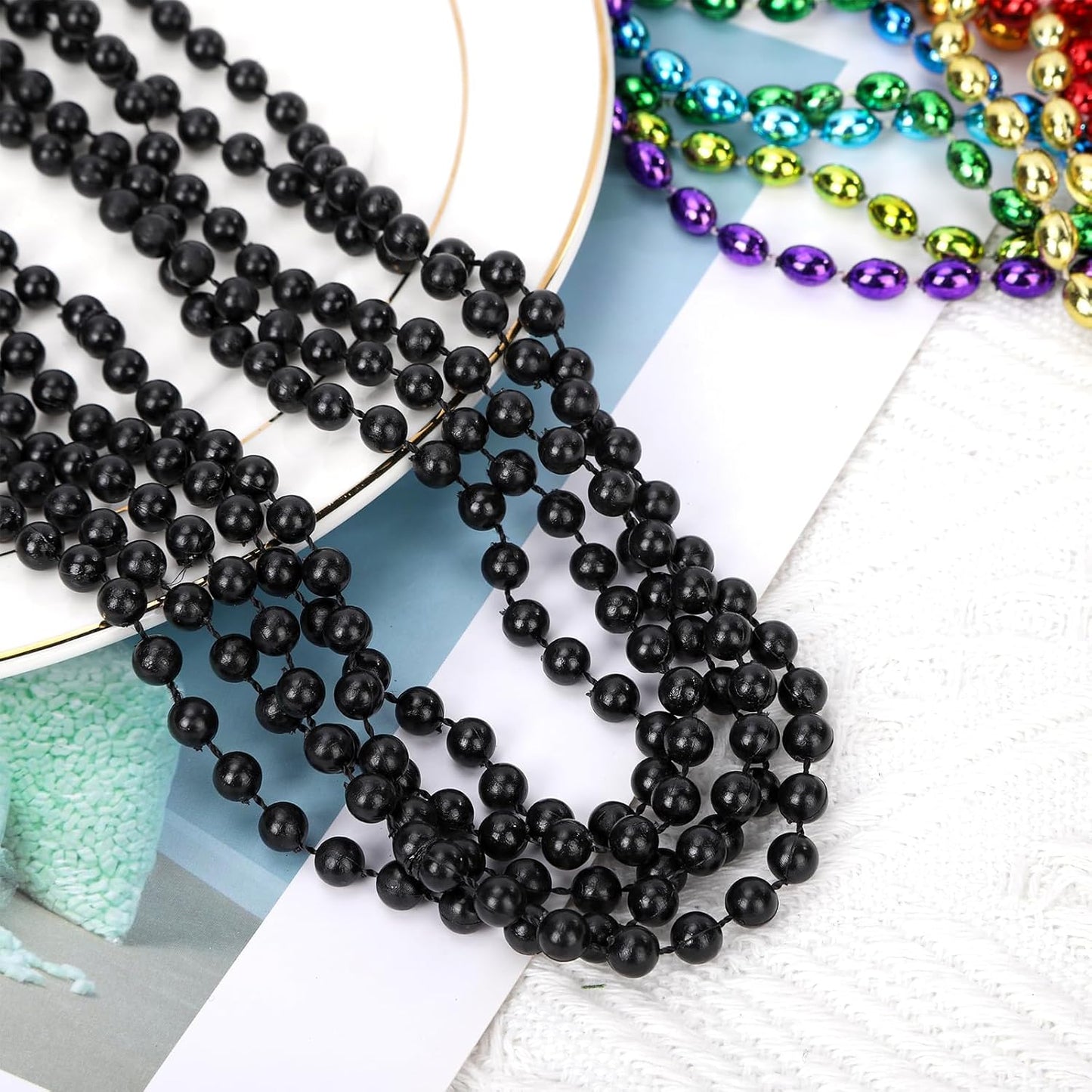 48 Pack Mardi Gras Beads Necklaces, 33 Inch Plastic Beads for Party Favors, Festival Decorations, Parade Throws, Christmas, St. Patrick's Day Celebrations
