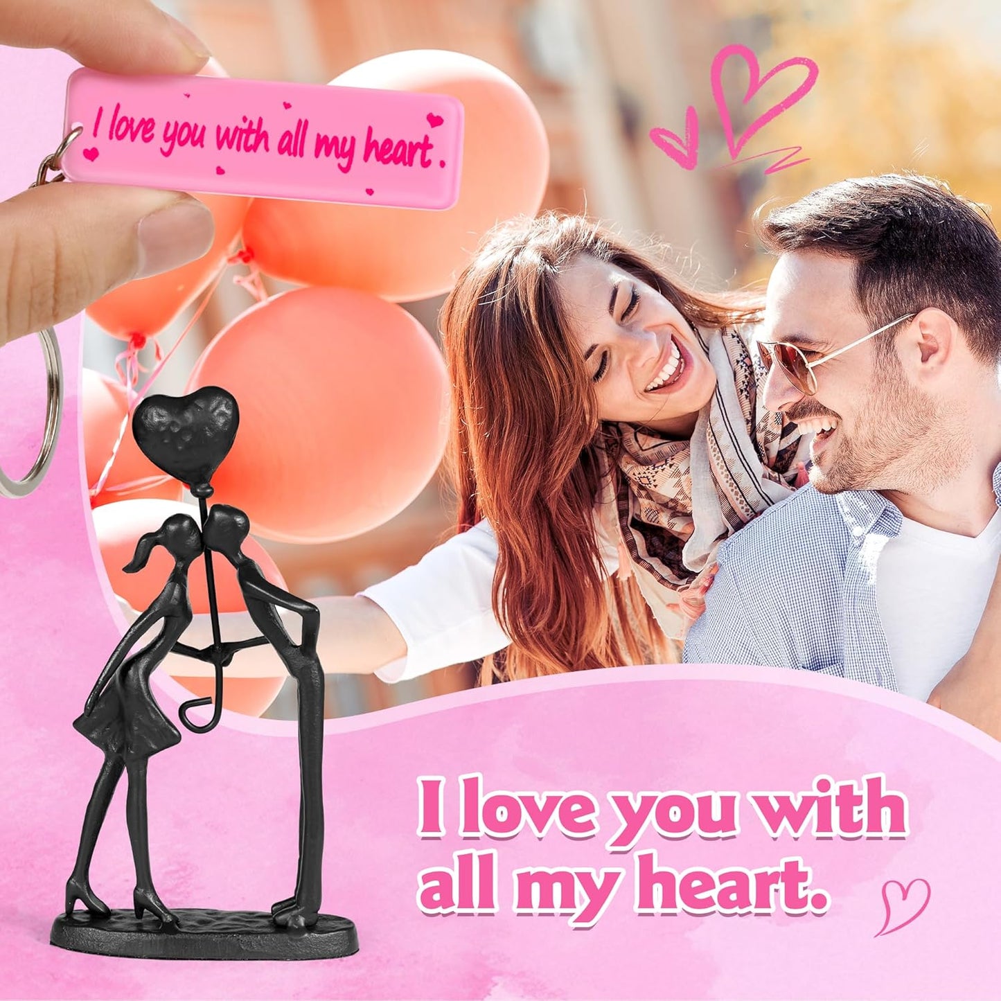 Kissing Couple Small Statue Cast Iron Sculpture Decor, Wedding Anniversary Romantic Gifts for Couple Women Men Wife Husband Girlfriend Boyfriend Birthday Gifts