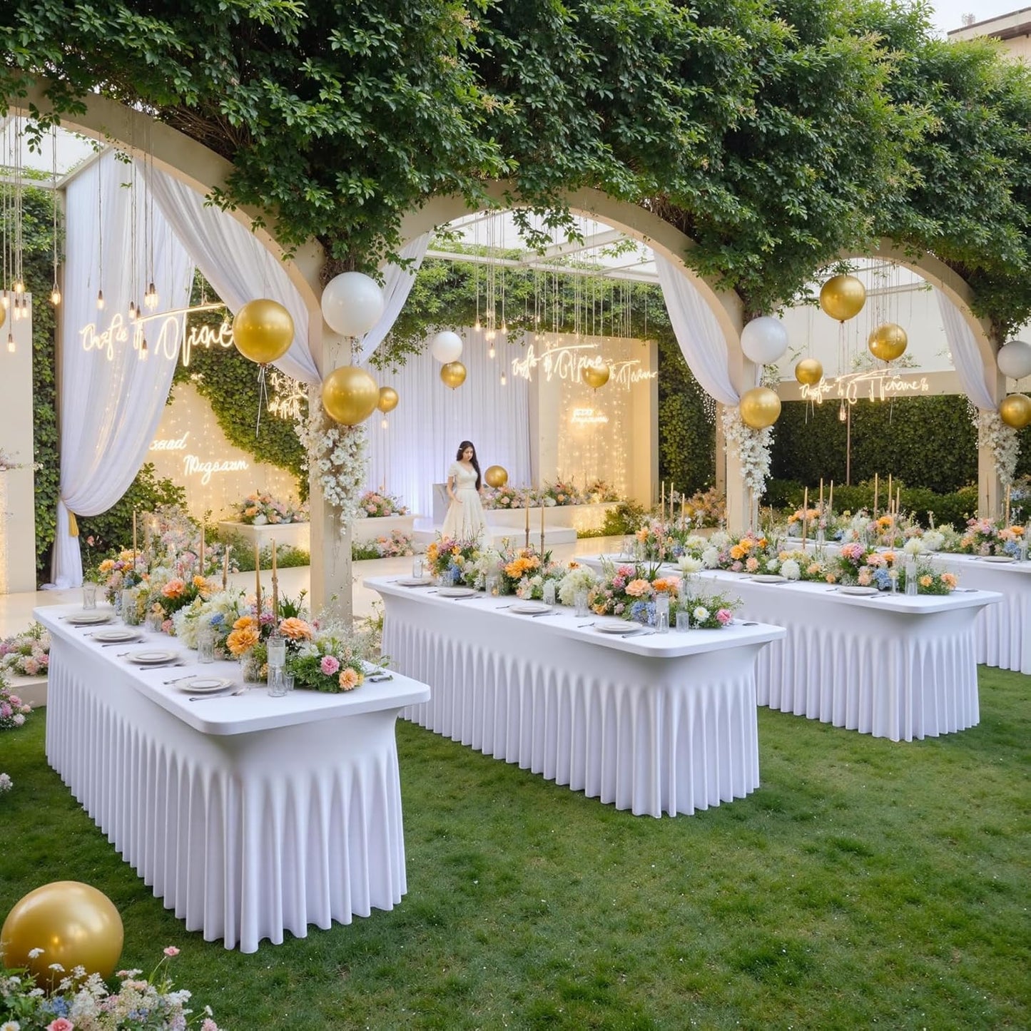 NSSONBEN 4 Pack White Spandex Tablecloth 6ft, Wrinkle Free High Stretch Fitted Tablecloths for 6 Foot Rectangle Tables, Elastic Spandex Table Covers 6ft with Pleats Skirt for Party Wedding Banquet