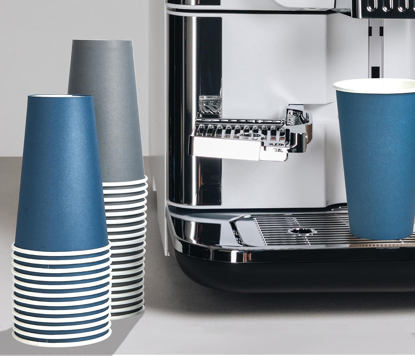 LITOPAK 100 Pack 16 oz Disposable Paper Coffee Cups with Lids for Coffee, Water, Juice, or Tea, Blue and Gray Hot Paper Cups for Home, Restaurant, Store, and Cafe