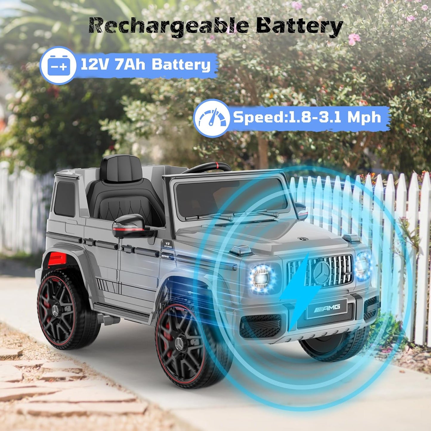 ANPABO Licensed Mercedes-Benz G63 Car for Kids, 12V Ride on Car w/Parent Remote Control, LED Headlights, Music Player & Horn, Soft Start, Low Battery Prompt, Kids Electric Vehicle, Grey