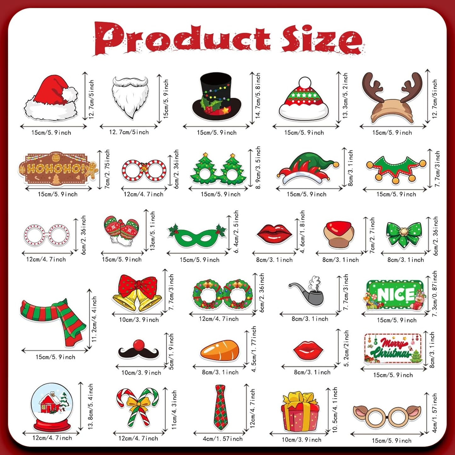Christmas Photo Booth Props, 30Pcs Christmas Party Photo Shoot Props for Kids Adults for Xmas Holiday Party Photobooth Props Supplies