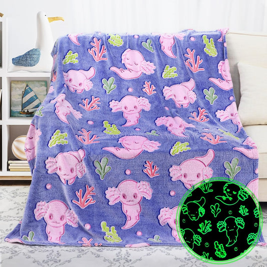 Glow in The Dark Blanket Axolotl Gifts Toys for Girls Cute Axolotl Blanket for Birthday Gifts