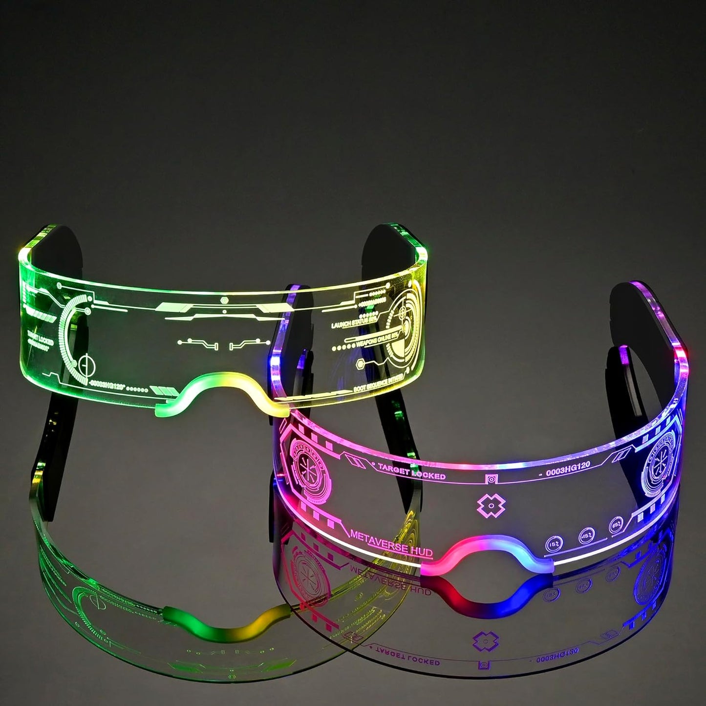 2 pack Light Up Glasses For Party LED Glass For Adults Kids Futuristic Sunglasses Rave Accessory Multi Color Glow Glasses,Gifts(Fun Glasses)