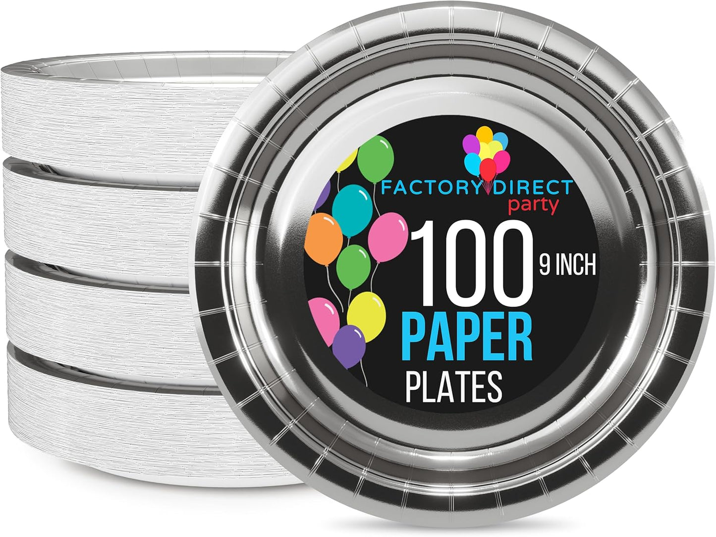 Exquisite Silver Paper Plates Disposable Heavy Duty 9 Inch Silver Disposable Plates For Party 100 Pcs Heavy Duty Paper Plate 350 GSM, Birthday Party Supplies Plate Set