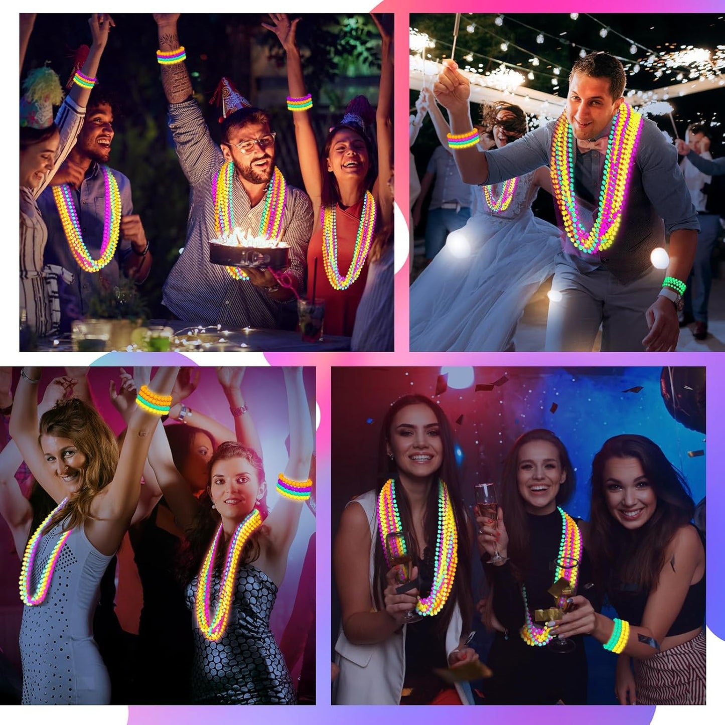 Ecally Neon Bead Necklaces and Bracelets Set Glow in the Dark Party Supplies Colorful Glow Necklaces and Bracelets Bulk for Halloween 80s Party Favors Carnival Concert Neon Night Accessories