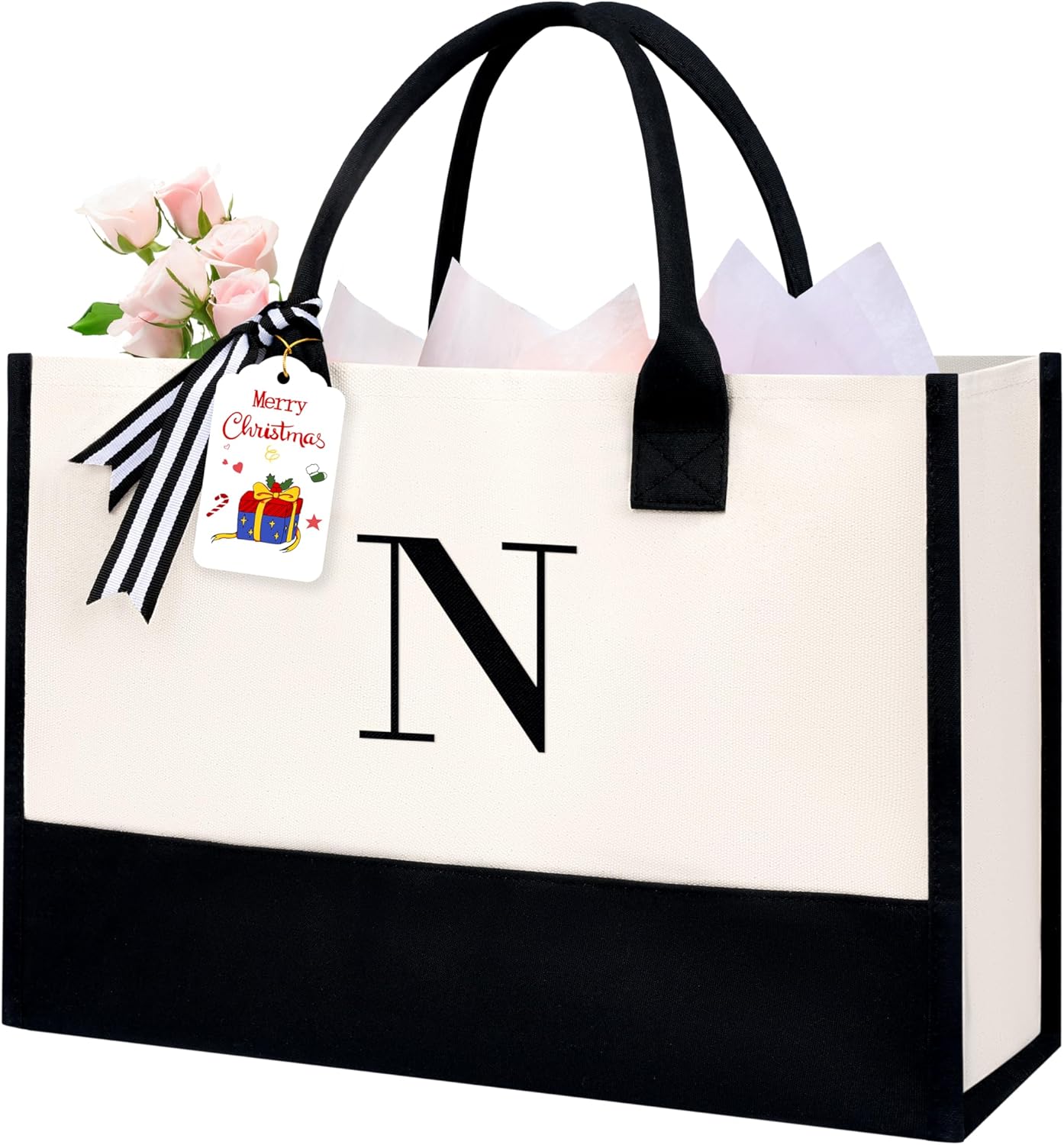 BAGAIL Initial Tote Bag, Personalized Birthday Gifts for Women, Teacher, Friends, Mom, Wedding, Monogrammed Beach Bag