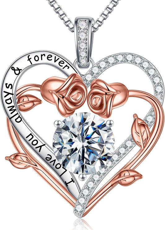 MOOSEA Gifts for Wife Mom - S925 Sterling Silver 1-3 ct D Color VVS1 Clarity Moissanite Necklace, Anniversary Birthday Gift for Her