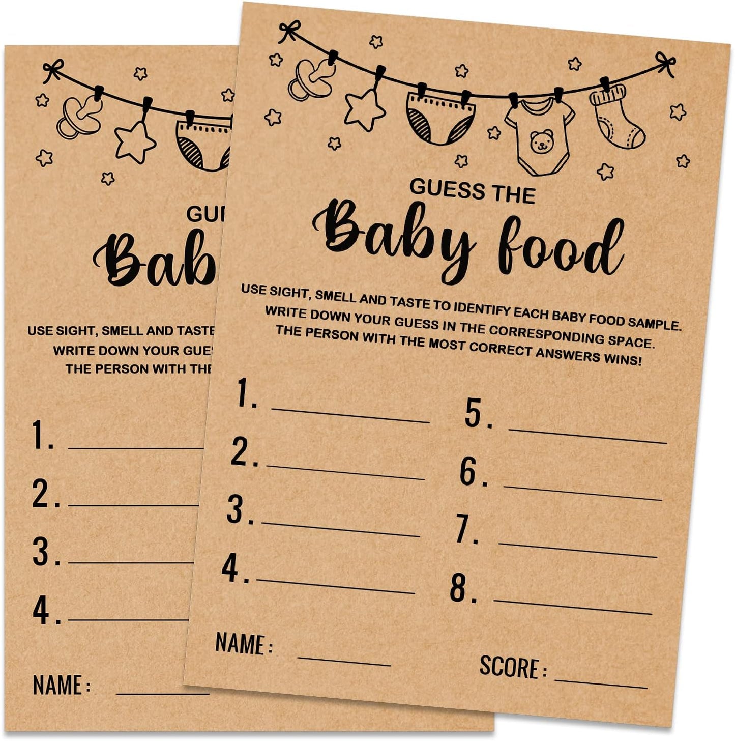 Baby Shower Game, Guess the Baby Food Baby Shower Game, Gender Reveal Party Supplies, Baby Shower Decorations, Baby Shower Party Games Supplies & Activities, Set of 30 Cards, Kraft