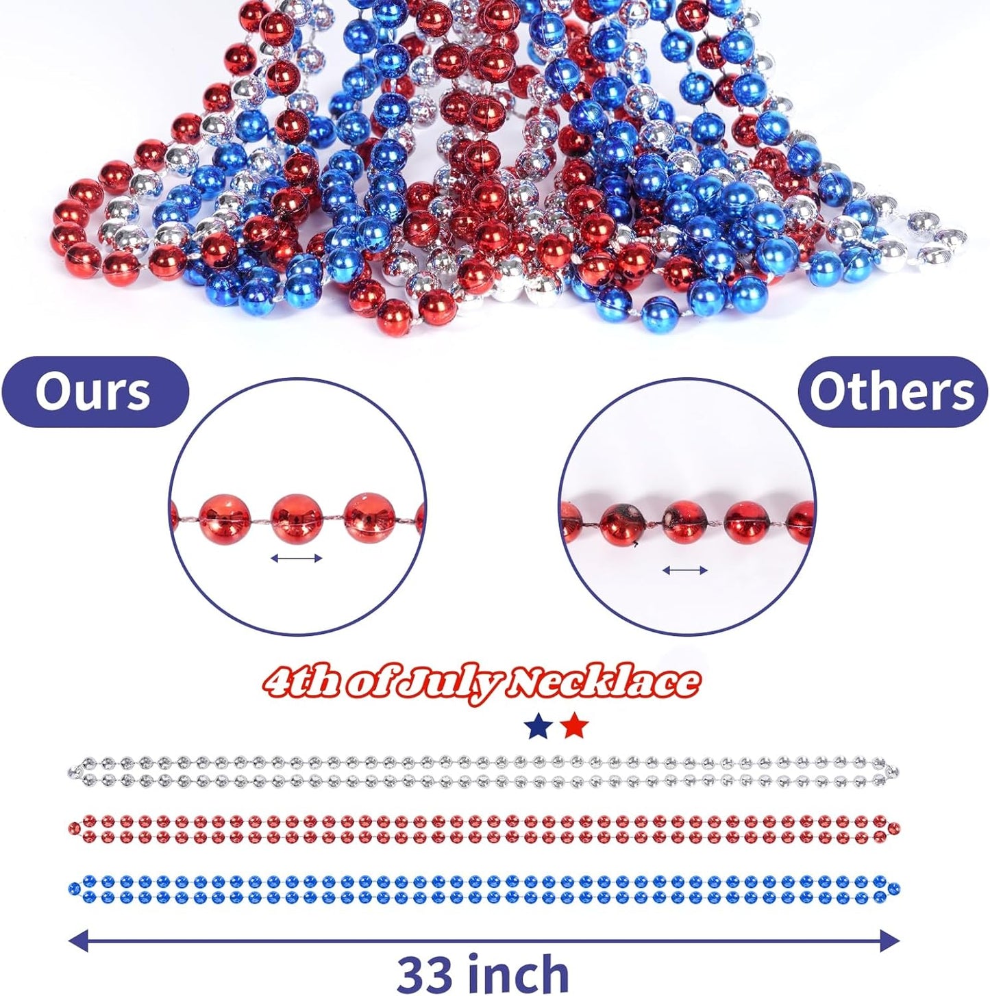YAXINRUI 24 PCS Patriotic Beads Necklaces, 4th of july Accessories 33 Inch Independence Day Bead Necklace 4th of July Beads for Patriotic Parade Party