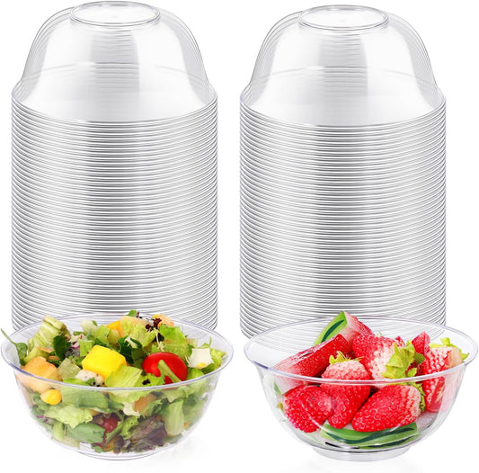 mwellewm 12 oz Clear Plastic Bowls 100 Pack Disposable Ice Cream Dessert Serving Salad Hard Small Bowls for Party Catering Fruits Parfaits Snacks