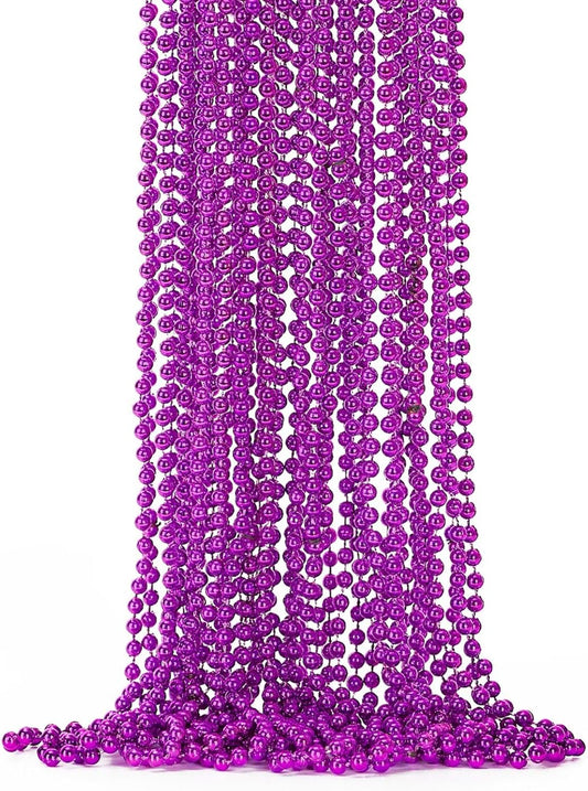 Mardi Gras Beads, 12PCS Purple Bead Necklace Party Favors, 33" Bead Necklaces Accessory Set, Festival Parade Throw Accessories for Halloween Mardi Gras Party Celebrations Decorations