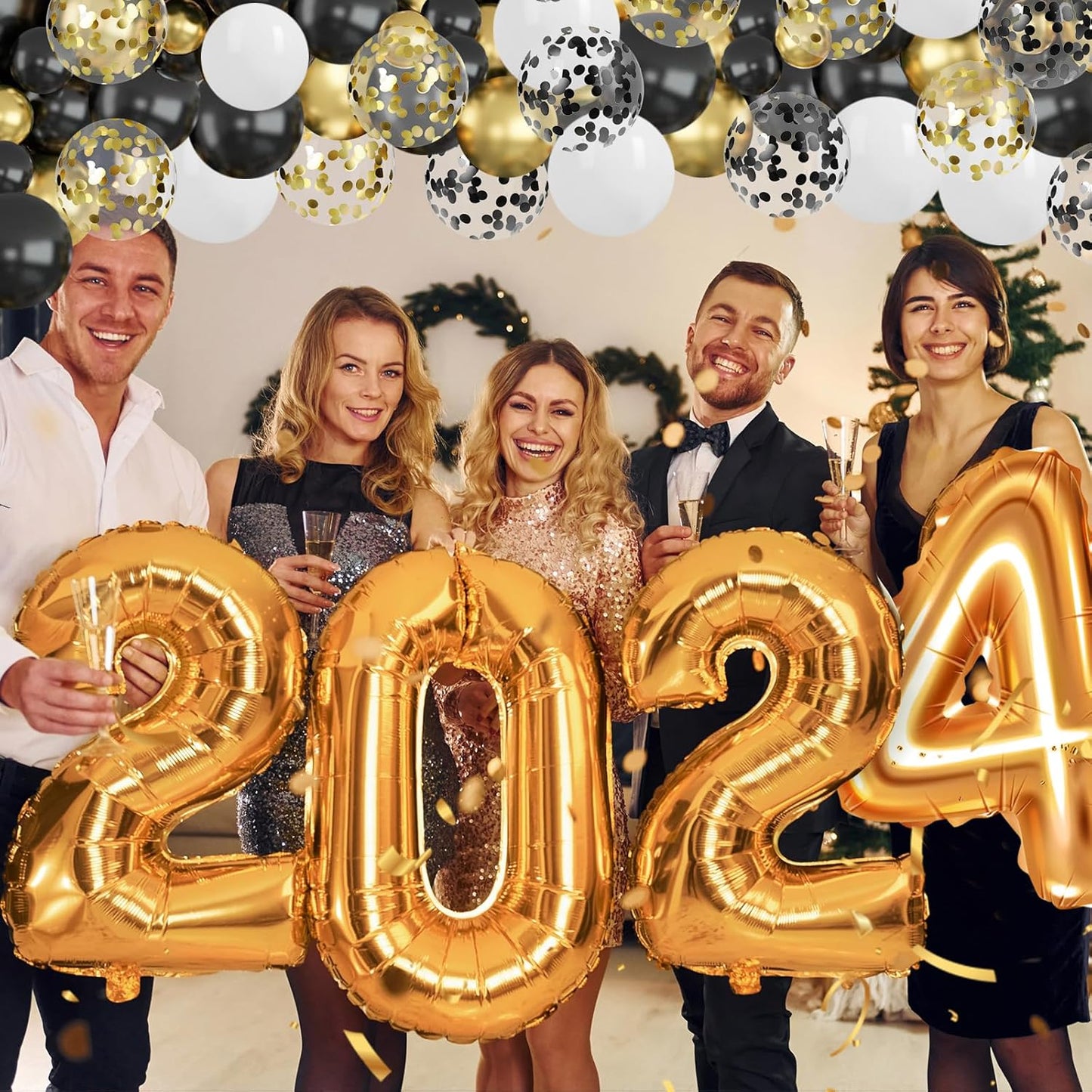 Black White and Gold Balloons,75Pcs Black and Gold Party Balloons,12in and 5in Black White Gold Confetti Party Balloons for Birthday,New Year,Wedding Decorations