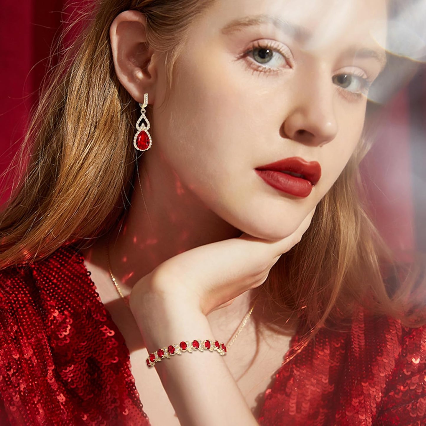 BriLove Wedding Jewelry Set for Women Bride Bridesmaid, Gorgeous Cubic Zirconia Teardrop Necklace Earrings Bracelet Adjustable Ring Jewelry Gift for Birthday/Anniversary/Mother’s Day