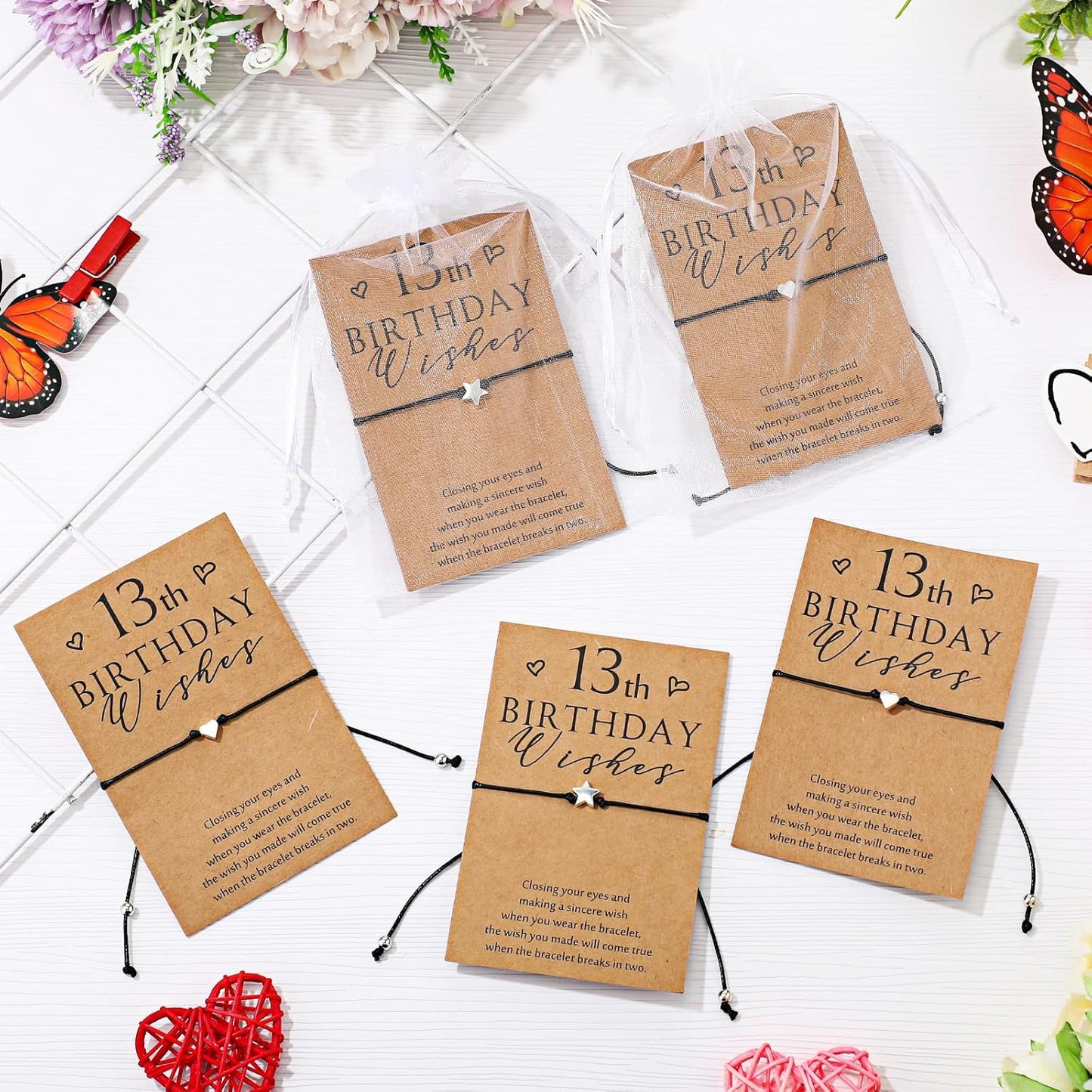 Misdary 25 Set Sweet 13th Birthday Wish Party Favors for Guests Include Adjustable Heart Charm Star Bracelets Gift with Thank You Wish Cards for Birthday Souvenirs Party Supplies Decor