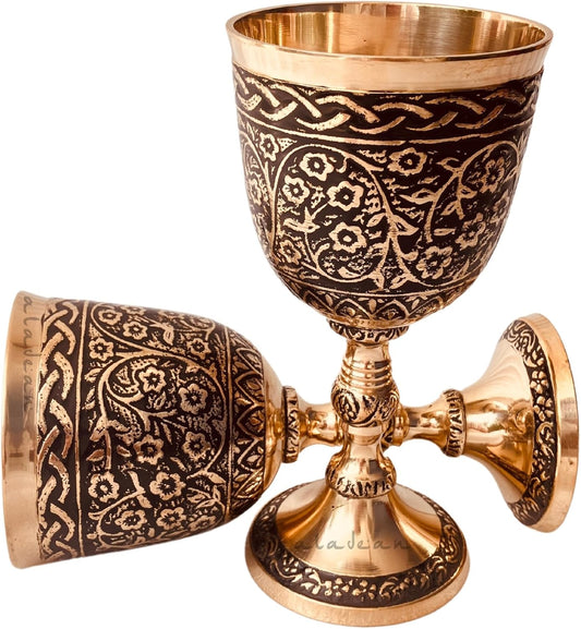 Vintage Chalice Medieval Goblet | 1x Solid Brass Red Wine Glass Cups of Royal King Arthur - Renaissance, Birthday Gifts Christmas Wedding Anniversary Novelty Ceremonial Drinkware (Czar Goblet)