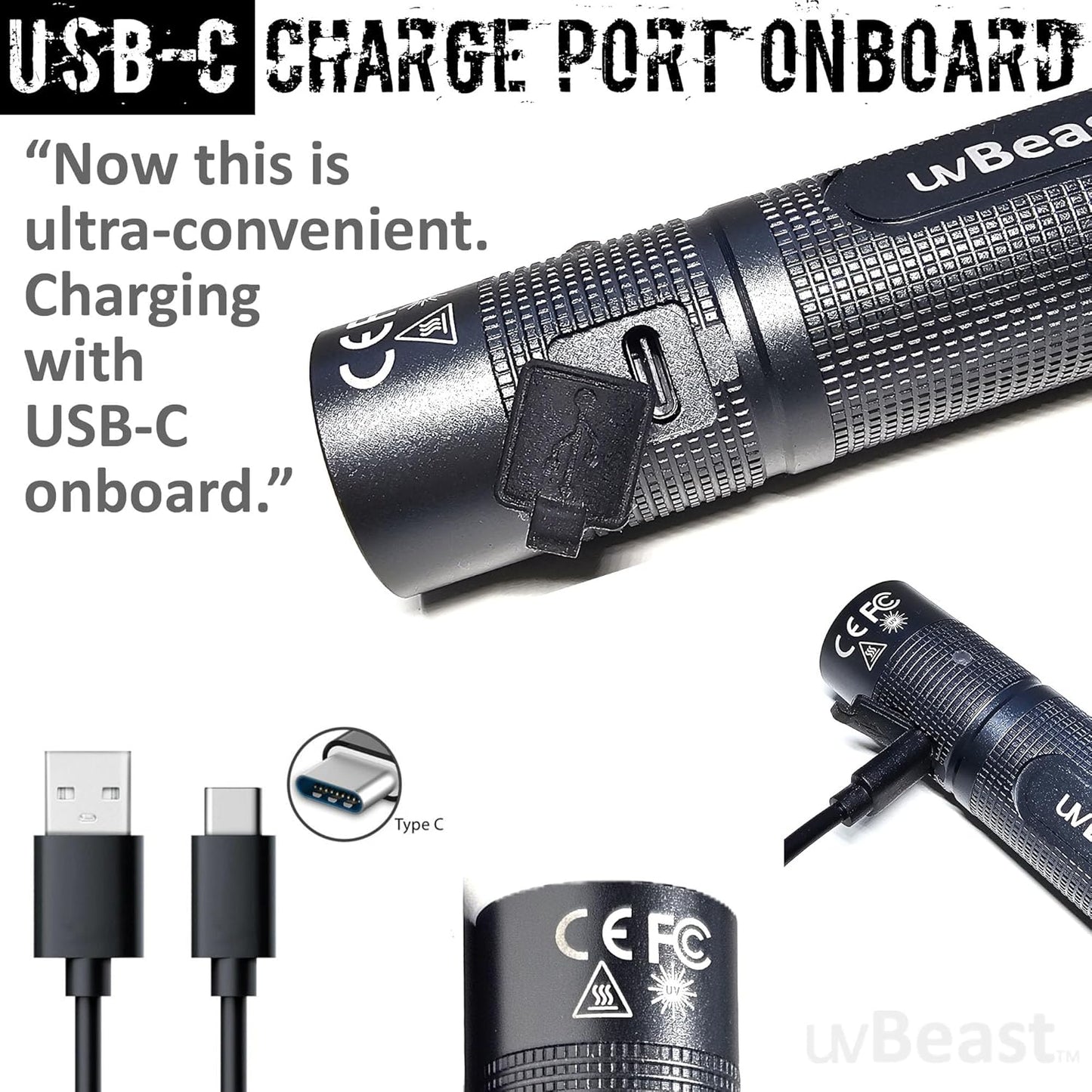 uvBeast New V3 MINI 385-395nm - Black Light UV Flashlight – Low Contamination Ultraviolet - Professional Grade High Power 5 Core UV LED – USA Stock