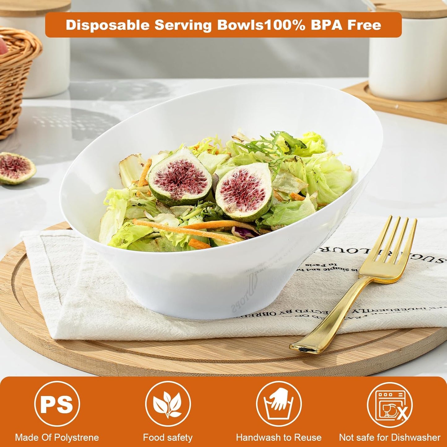 Goodluck 12 Pack White Plastic Serving Bowls for Party - 20 OZ Angled Disposable Serving Bowls for Wedding Party Chip, Candy, Salad & Fruit