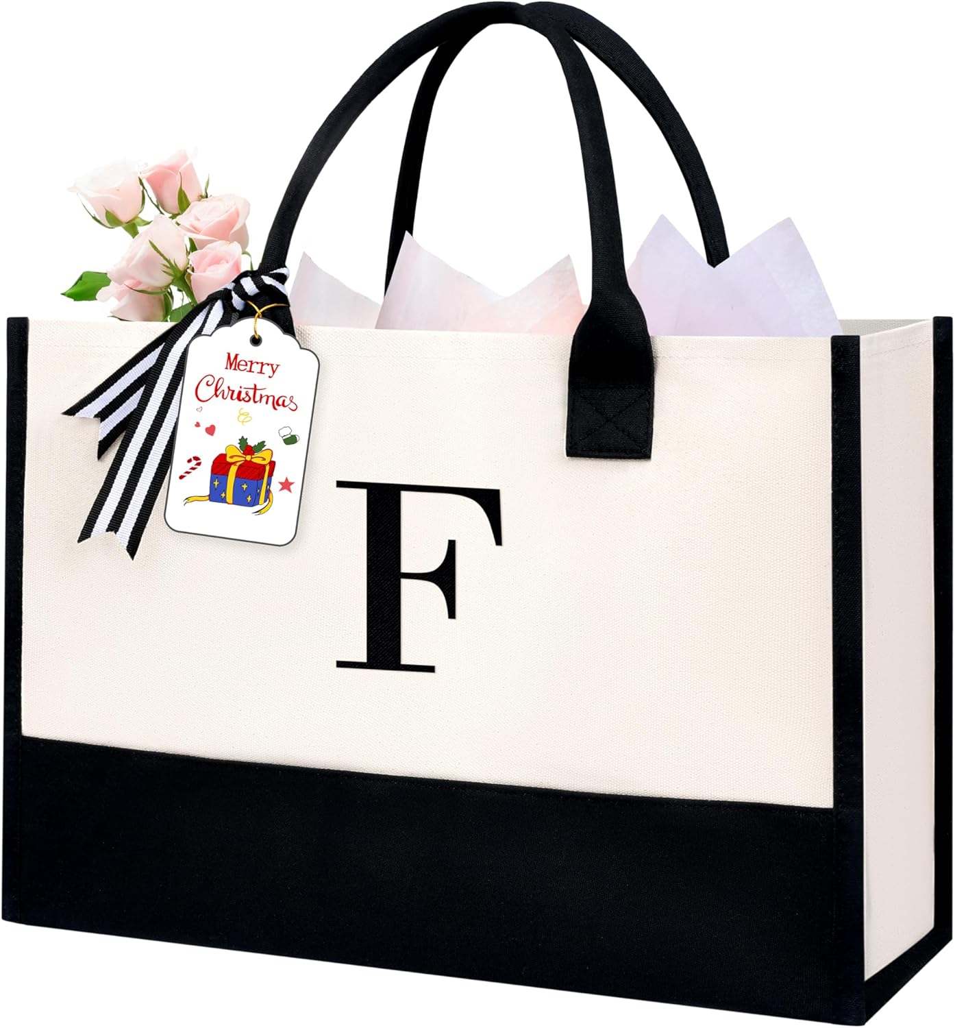 BAGAIL Initial Tote Bag, Personalized Birthday Gifts for Women, Teacher, Friends, Mom, Wedding, Monogrammed Beach Bag