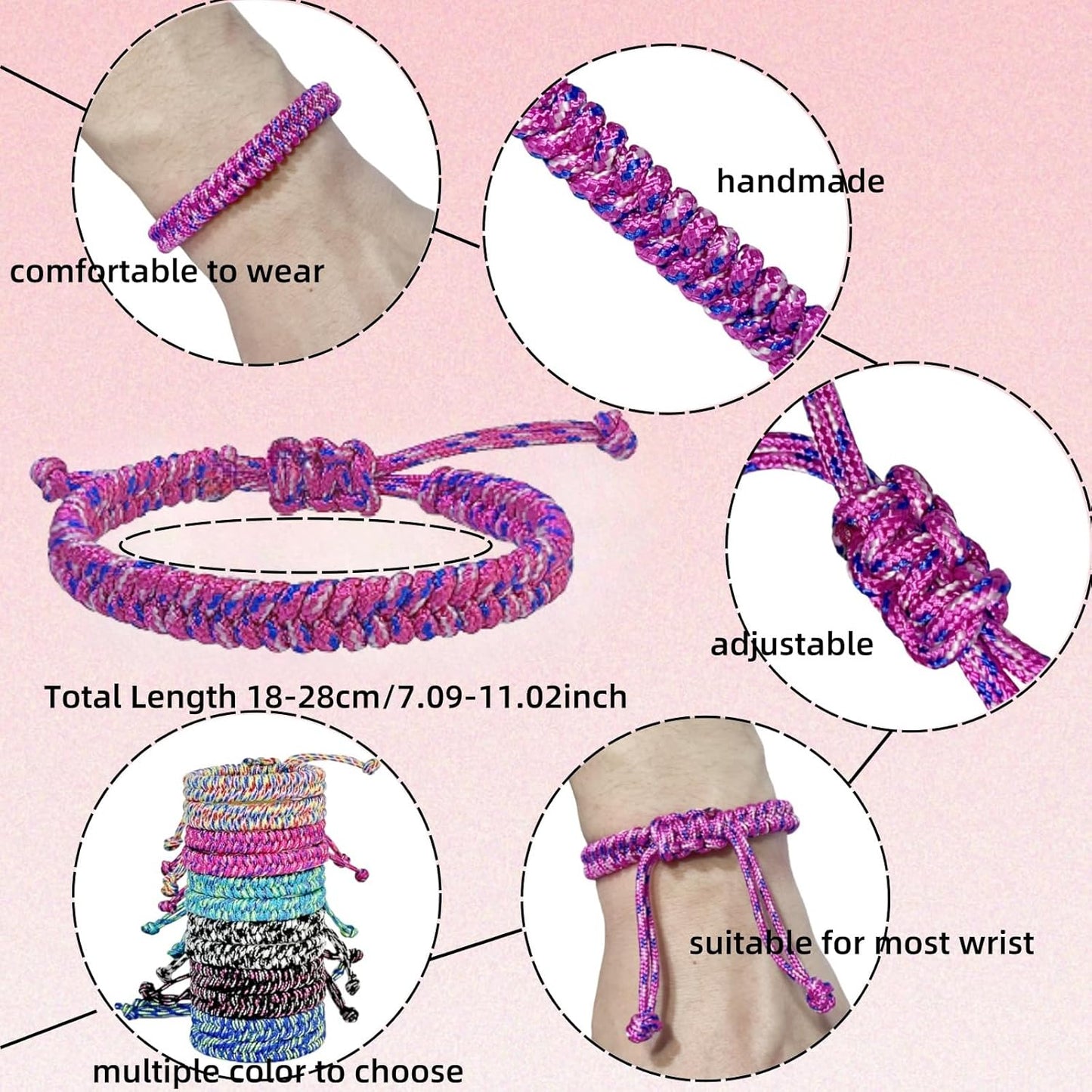 YANMIN 12 pcs Braided Friendship Bracelets for Teen Girls Colorful Paracord Bracelets Set Handmade Goody Bag Stuffers Easter Basket Filler Tween Teenager Birthday Christmas Camping Party Favors