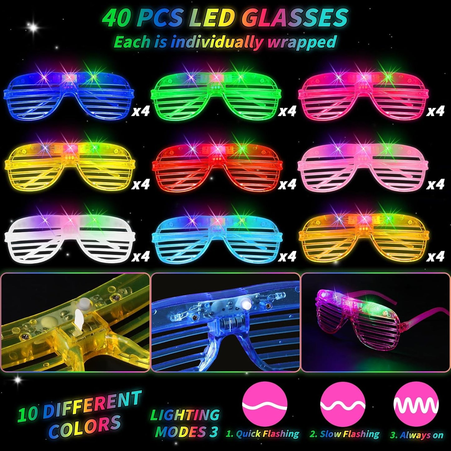 76 Pcs Glow Light Up Pop Tubes &LED Glasses Sticks Party Favors, Glow Bracelets Necklaces Camping Toys, Rave Neon Flashing Glasses for Birthday Return Gift Goodie Bag Christmas Stuffer School Prizes