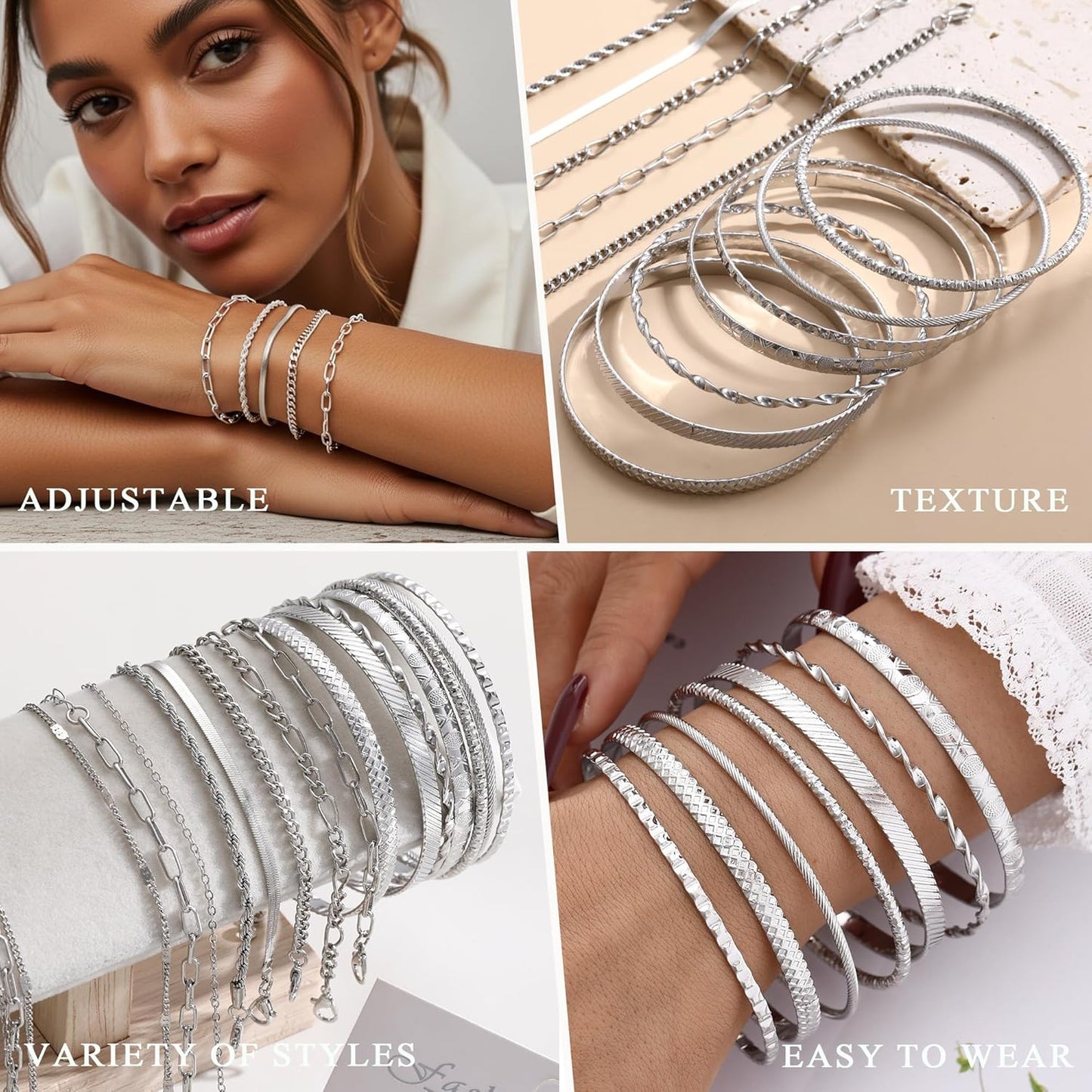 YEEZII Gold Jewelry Set for Women with 5Pcs Layered Necklace, 5Pcs Layered Necklace, 12 Bracelets, 4 Hoop Earrings, 8 Stackable Rings, 10 hairpins, 12 Studs Earrings Jewerly set for Women