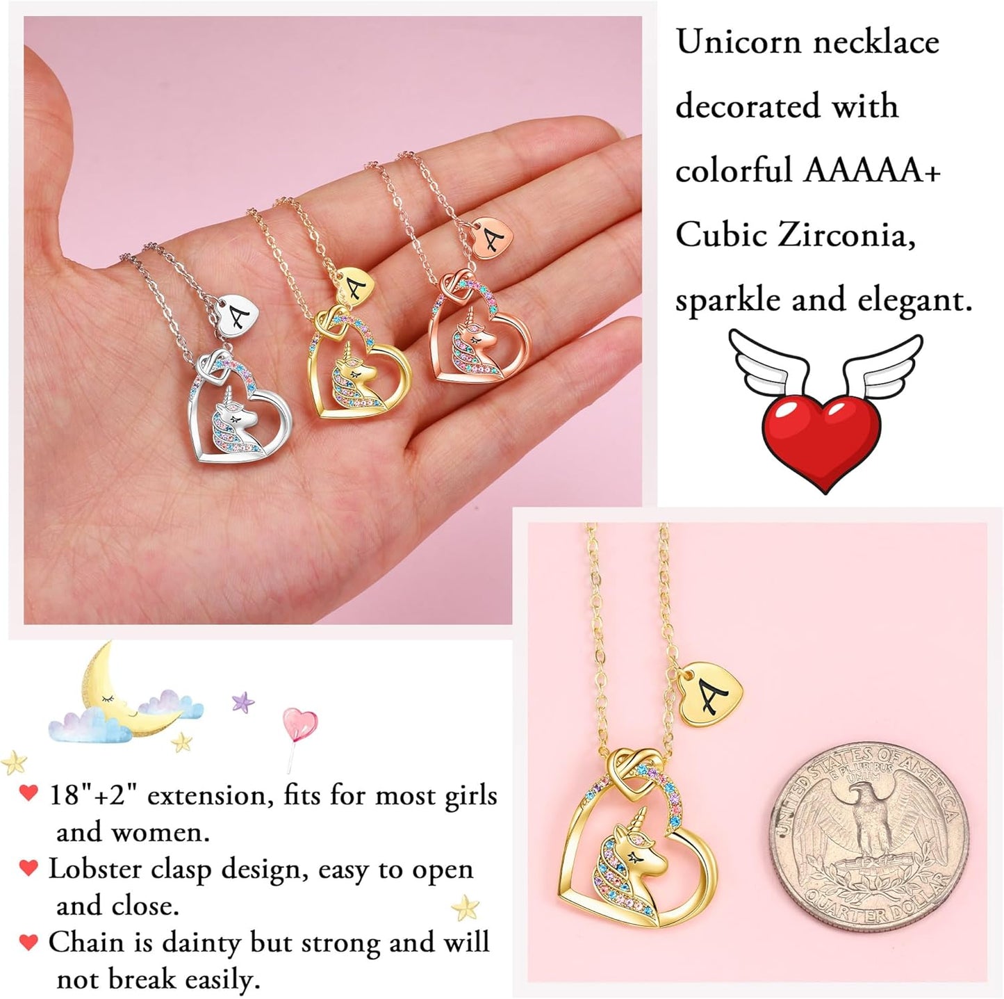 Hidepoo Stocking Stuffers for Teen Girls Kids - Colorful CZ Heart Pendant Initial Unicorn Necklaces for Girl Jewelry Birthday Gift Christmas Gifts for Grandkids Girls Kid