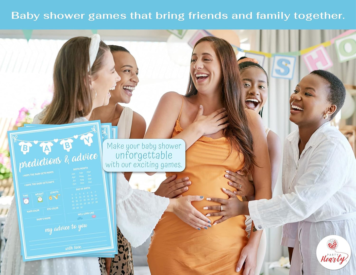 Party Hearty Baby Shower Games for Boy, 50 pcs Predictions & Advice Game, Fun Activity Cards, Baby Shower Ideas