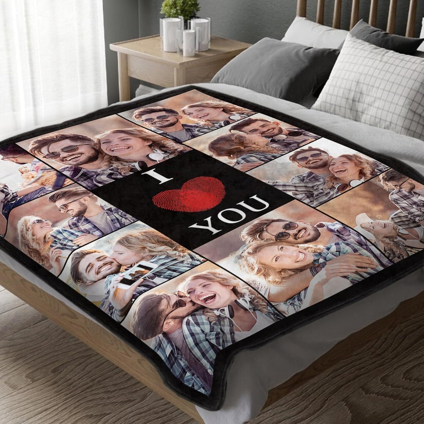 Custom Blanket with Picture, Personalized Sherpa Blanket for Adult, I Love You Wedding Gifts for Couples Girlfriend Boyfriend, Customized Throw Blanket for Adults Wife Husband-10 Photos Sherpa