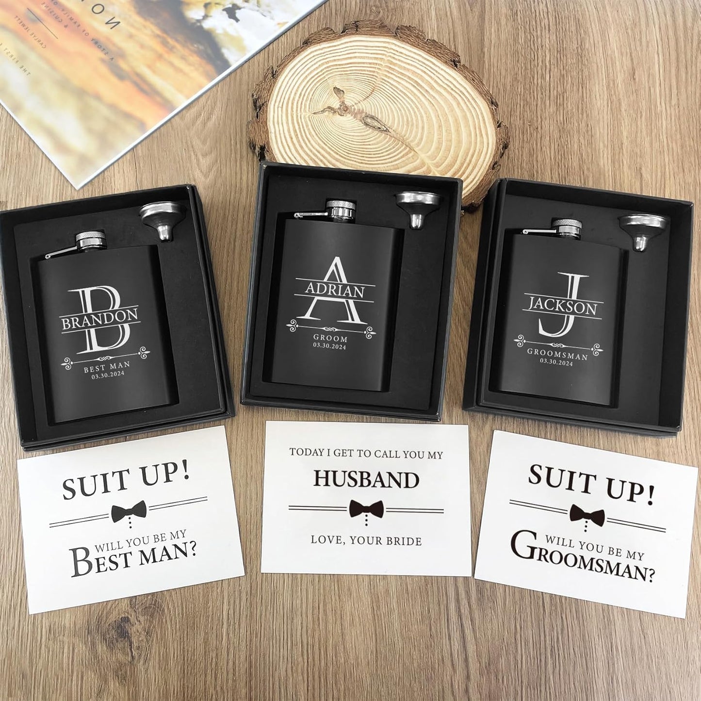 ELEGANTPARK Personalized Groomsmen Flasks with Initials Groomsmen Gifts Monogrammed Gifts Custom Wedding Flasks for Men Stainless Steel 8 OZ 1 Pcs