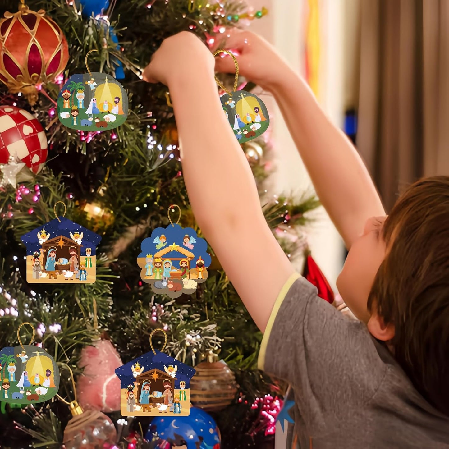 30 Sets Nativity Sticker Set for Kids Make a Nativity Sticker Scene, Religious Christmas Crafts Gifts, Christmas Hanging Decorations for Kids Sunday School Classroom, Christian Party Games Activities