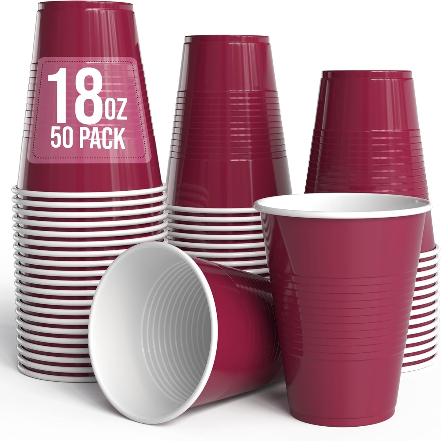 18 Oz Burgundy Plastic Cups For Party Supplies 50 Pack | Burgundy Disposable Cups Plastic | Disposable Drinkware For Parties, Events & Everyday